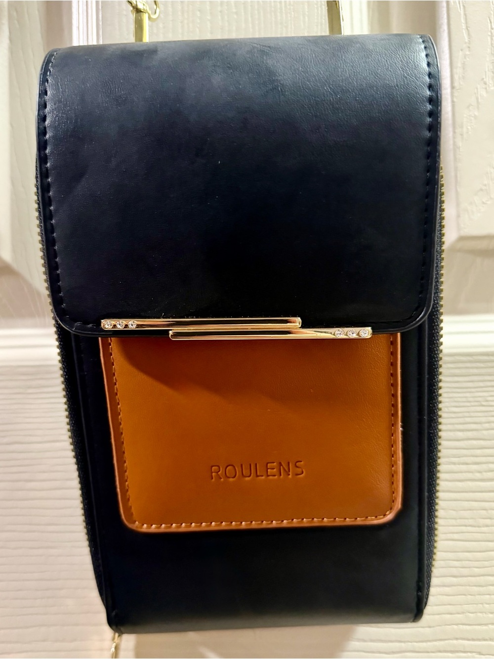 Roulens Two-Tone Black & Brown Leather Crossbody Bag